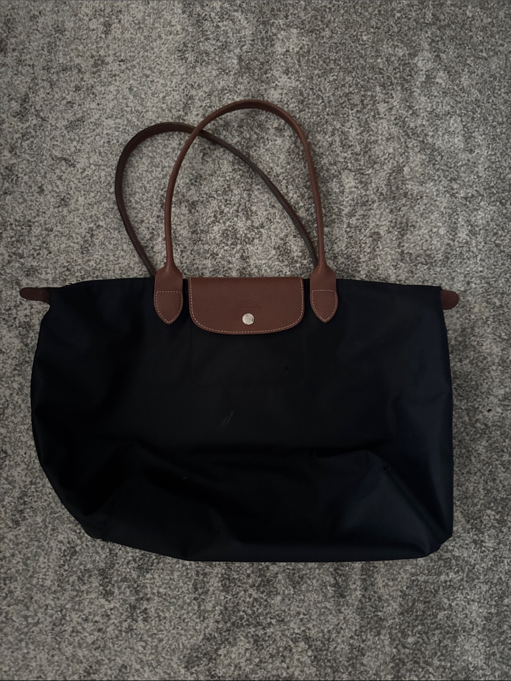 Longchamp Black Tote with Brown Trim